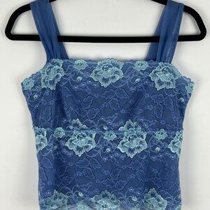 Unbranded Top Camisole Size M Blue Floral Wide Strap Lined Nylon Polyester